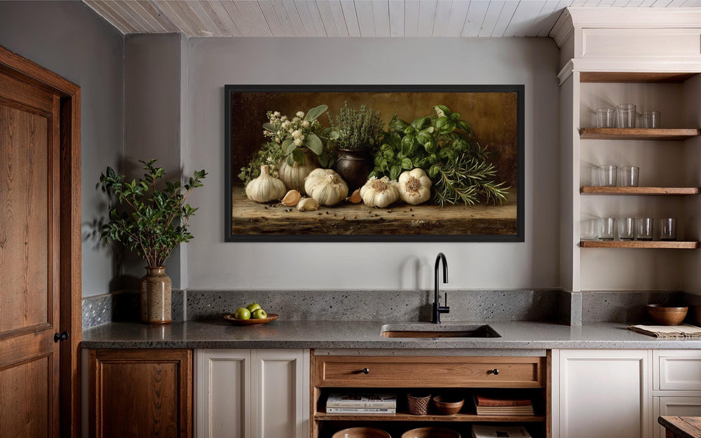 Garlic and Herbs Farmhouse Kitchen Dining Room Canvas Wall Art