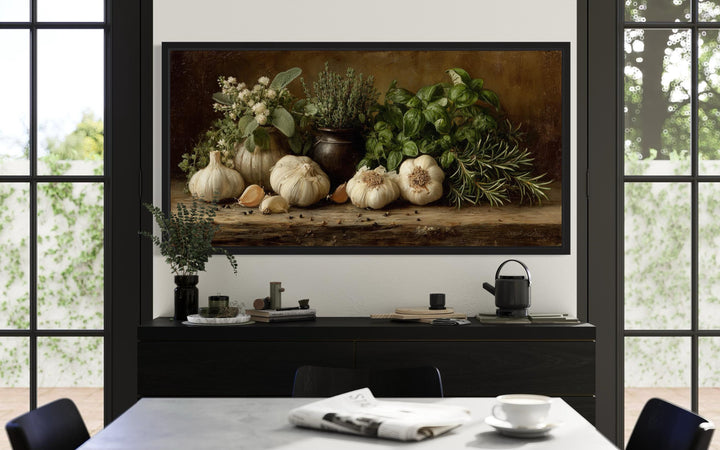 Garlic and Herbs Farmhouse Kitchen Dining Room Canvas Wall Art