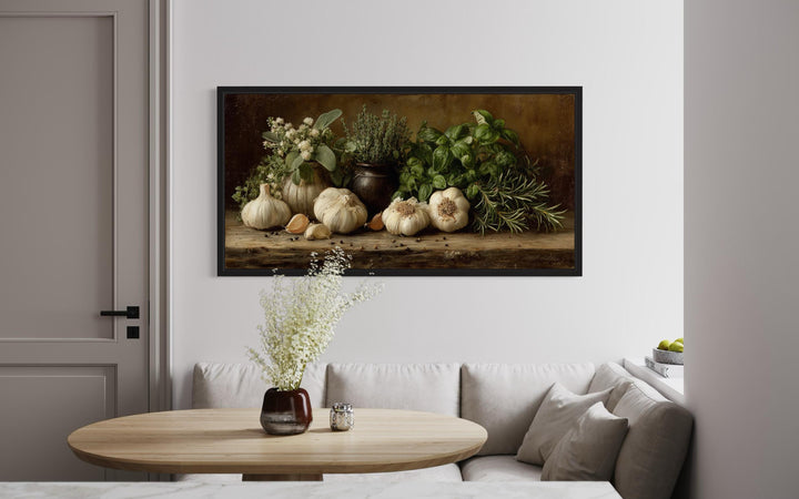 Garlic and Herbs Farmhouse Kitchen Dining Room Canvas Wall Art