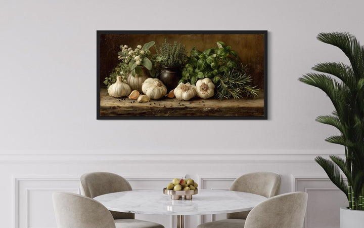 Garlic and Herbs Farmhouse Kitchen Dining Room Canvas Wall Art