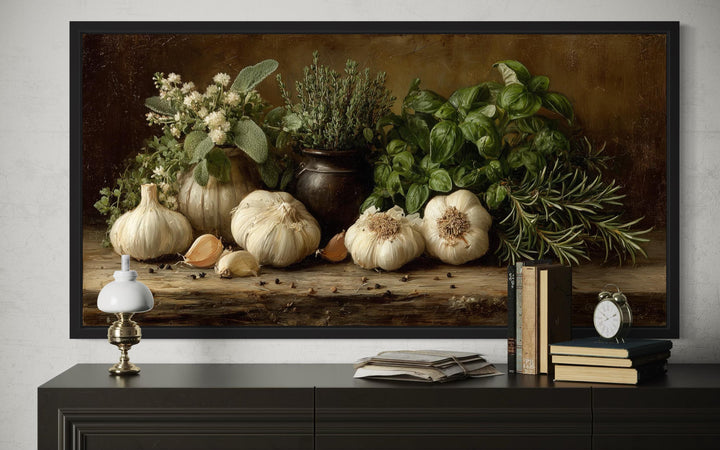 Garlic and Herbs Farmhouse Kitchen Dining Room Canvas Wall Art