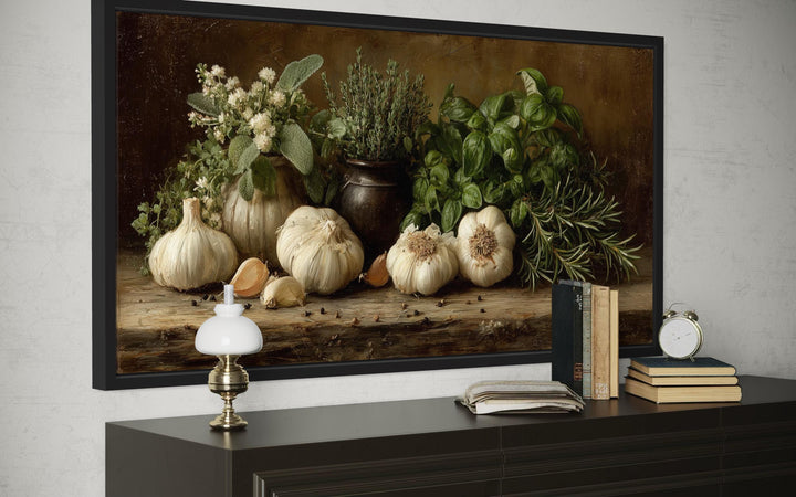 Garlic and Herbs Farmhouse Kitchen Dining Room Canvas Wall Art