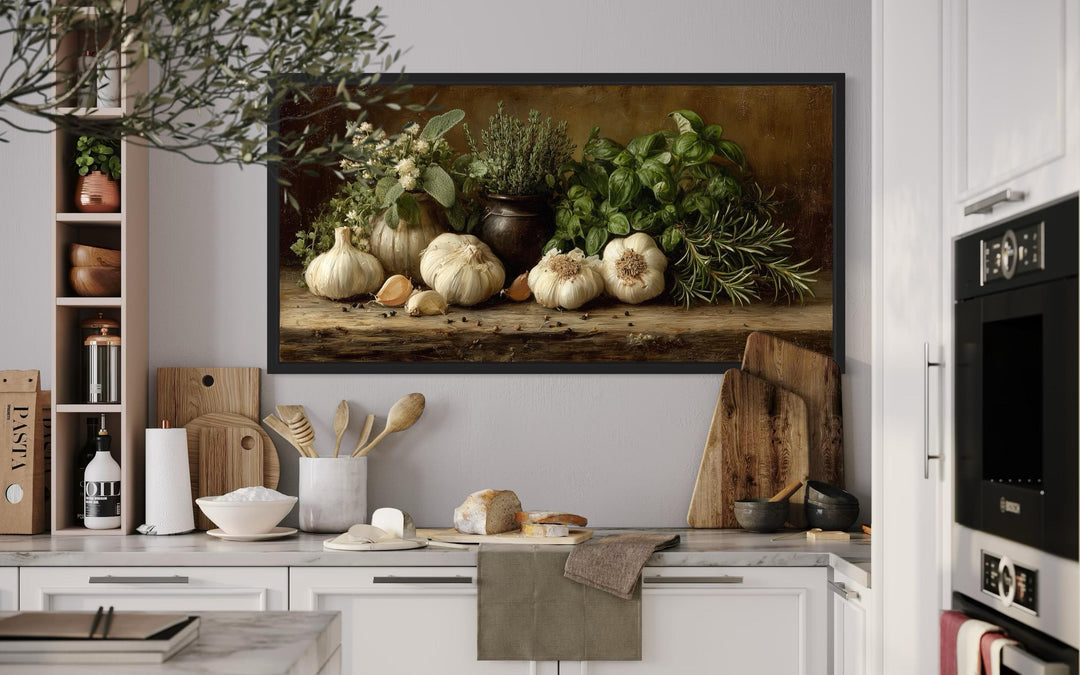 Garlic and Herbs Farmhouse Kitchen Dining Room Canvas Wall Art