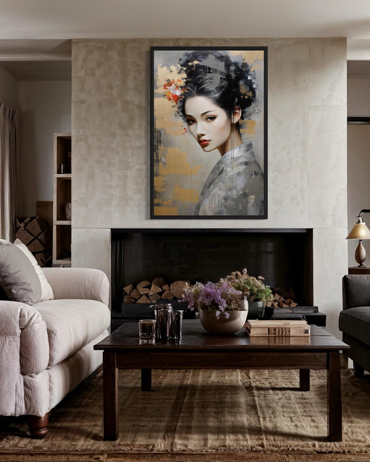 Geisha Abstract Portrait Framed Canvas Wall Art