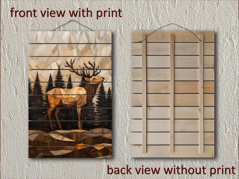 Geometric Elk In The Forest Distressed Wood Wall Art