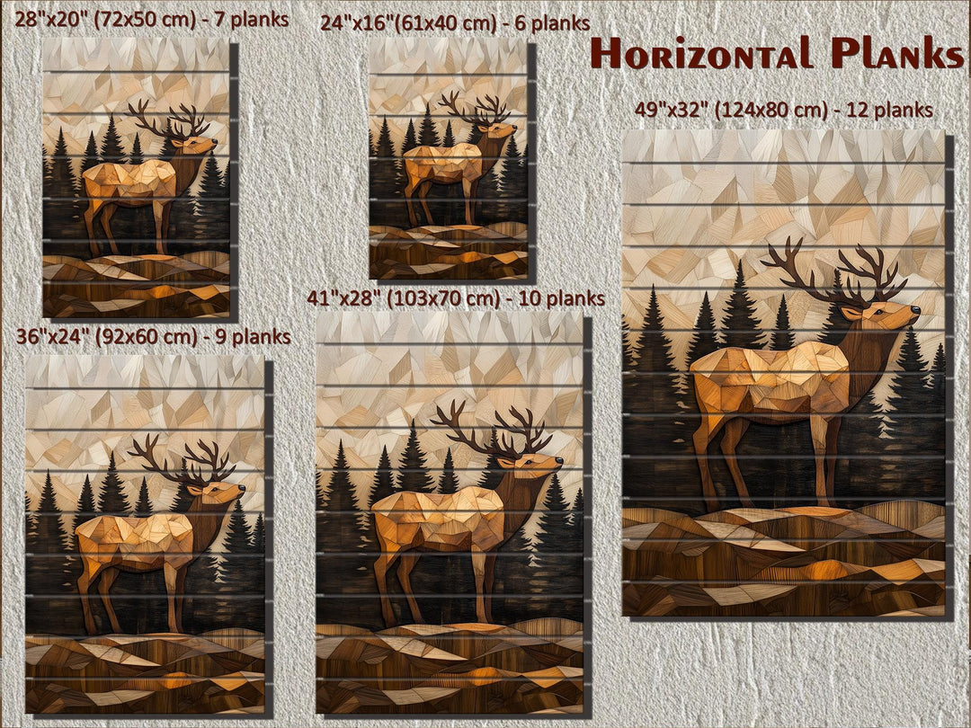 Geometric Elk In The Forest Distressed Wood Wall Art