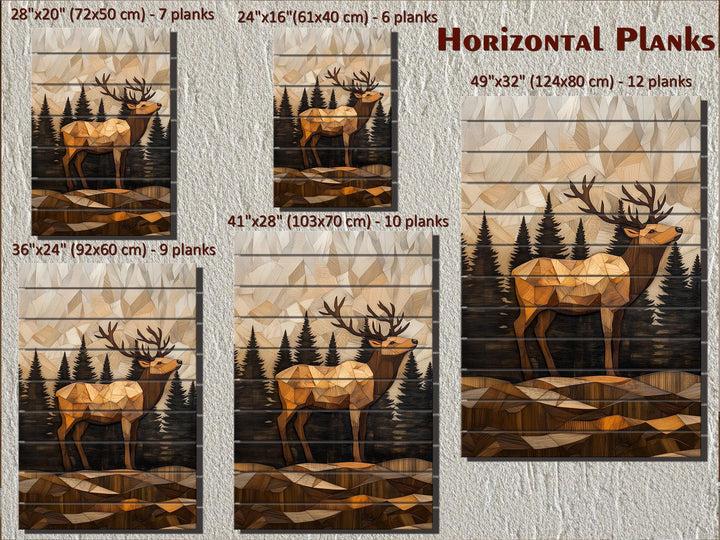 Geometric Elk In The Forest Distressed Wood Wall Art
