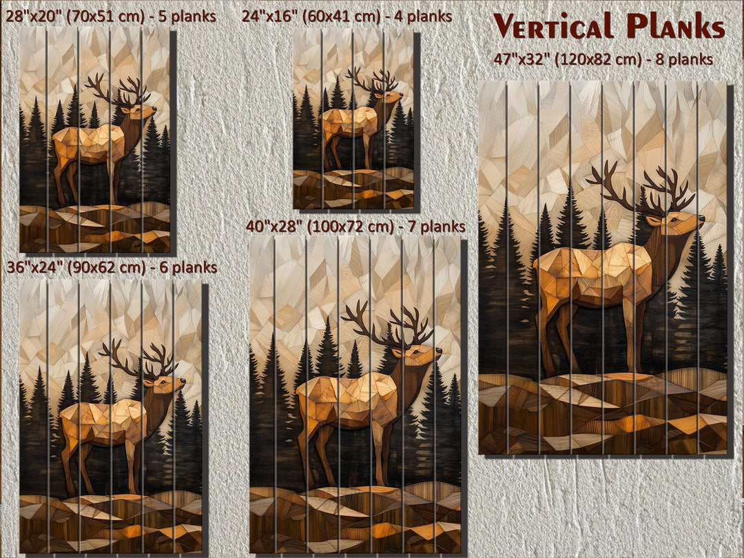 Geometric Elk In The Forest Distressed Wood Wall Art