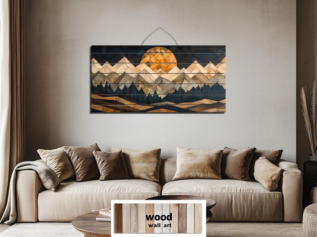 Geometric Mountain Sunset Wood Wall Art