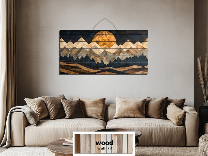 Geometric Mountain Sunset Wood Wall Art