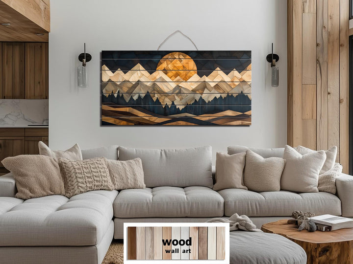 Geometric Mountain Sunset Wood Wall Art