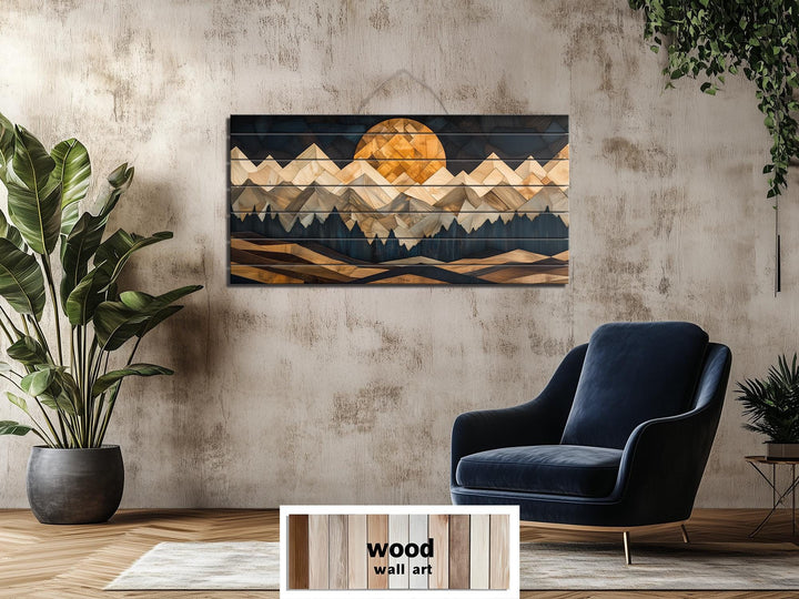 Geometric Mountain Sunset Wood Wall Art