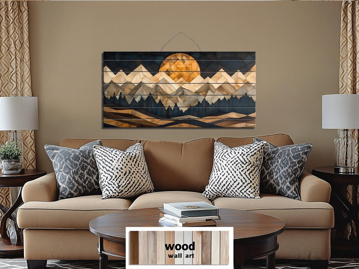 Geometric Mountain Sunset Wood Wall Art