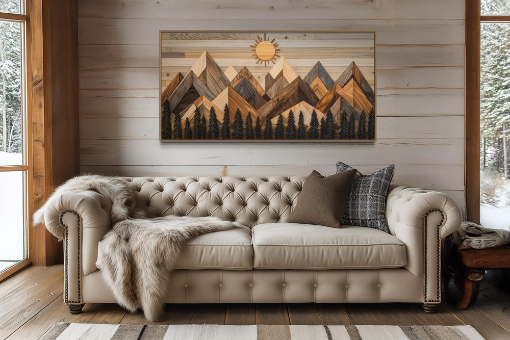 Geometric Wood Mountain Pine Trees Forest Canvas Wall Art