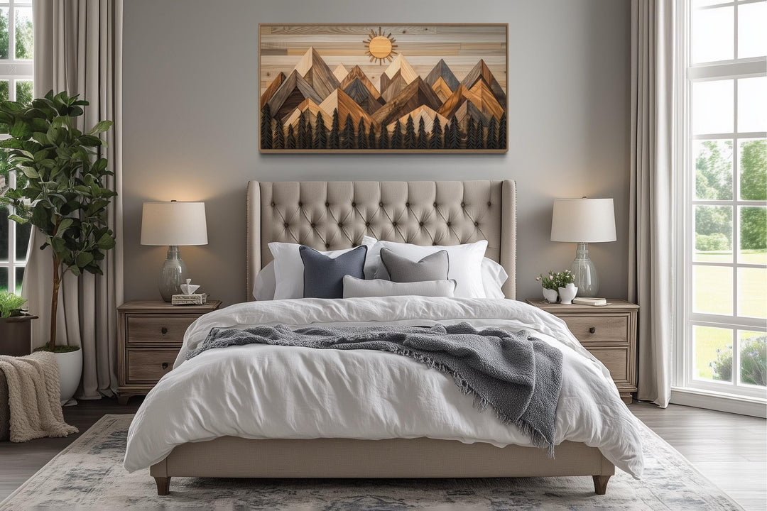 Geometric Wood Mountain Pine Trees Forest Canvas Wall Art