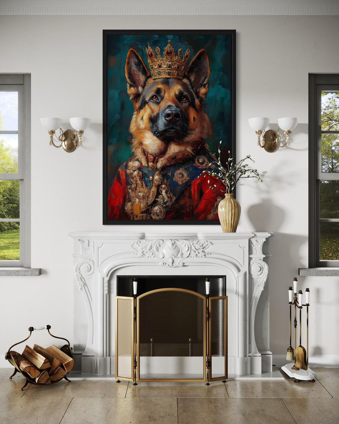 German Shepherd King With Crown Royal Portrait Wall Art