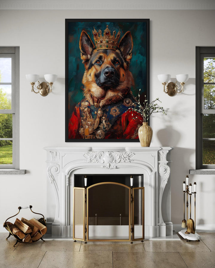 German Shepherd King With Crown Royal Portrait Wall Art