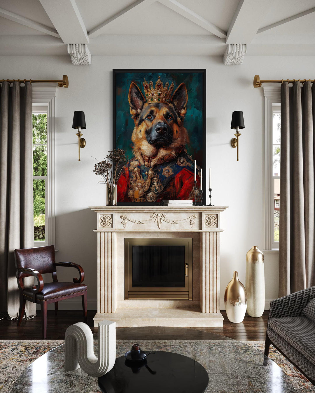 German Shepherd King With Crown Royal Portrait Wall Art