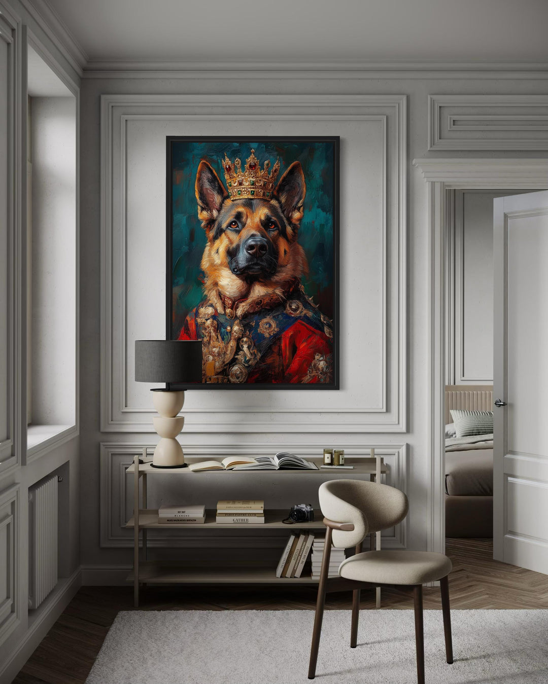 German Shepherd King With Crown Royal Portrait Wall Art