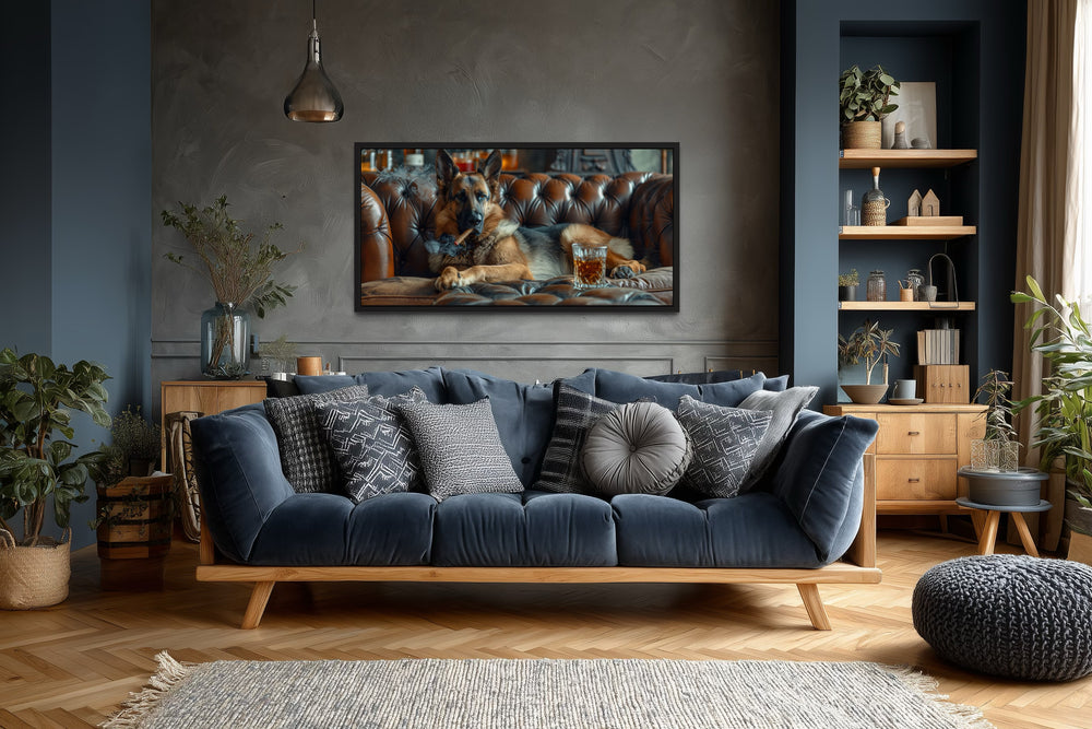 German Shepherd Wall Art – Luxury Dog Artwork | Whiskey Lounge Decor Canvas Print