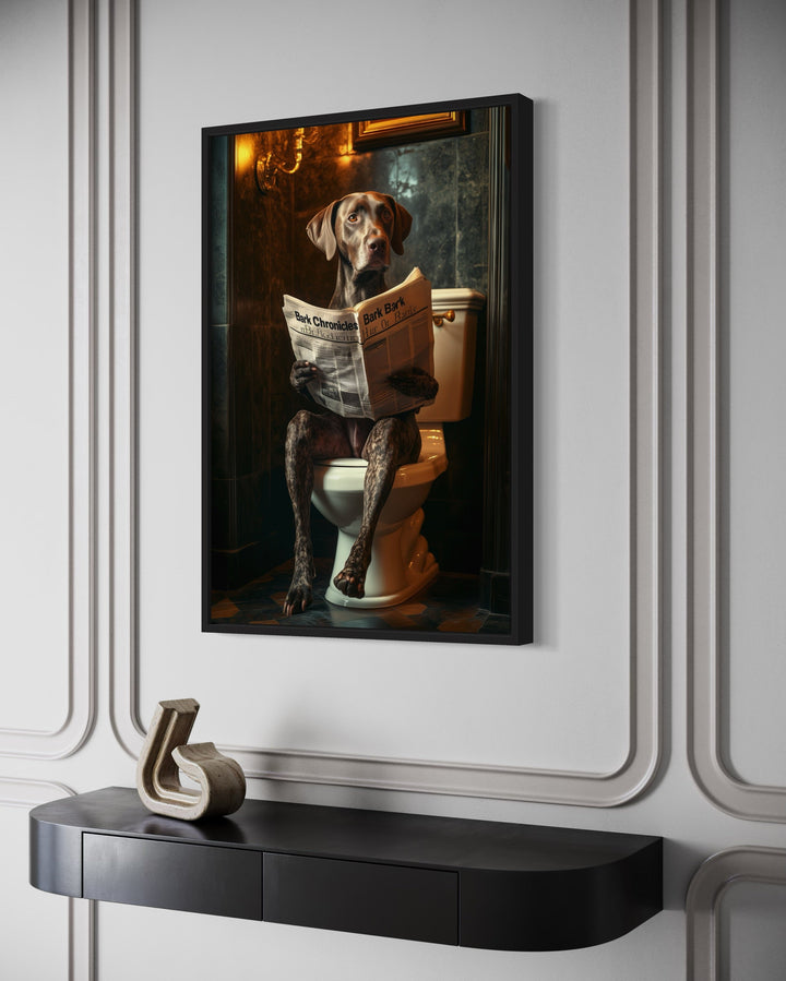 German Shorthaired Pointer On The Toilet Reading Newspaper Picture