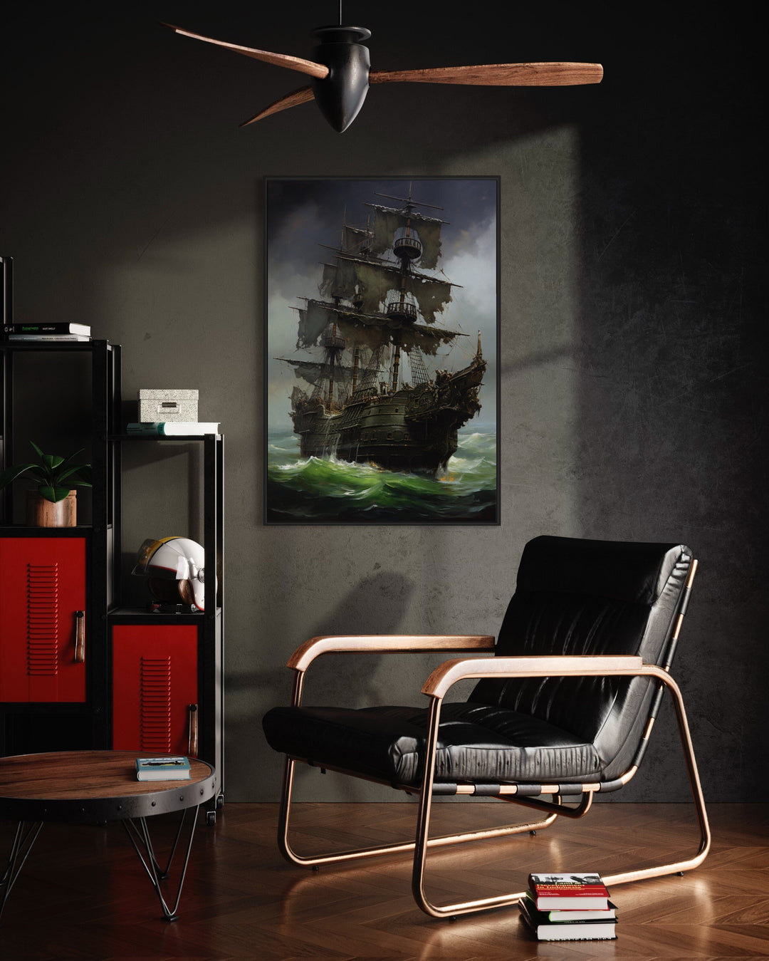 Ghost Pirate Ship In The Ocean Gothic Framed Canvas Wall Art