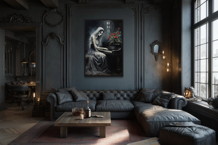 Ghost Playing Piano Gothic Framed Canvas Wall Art