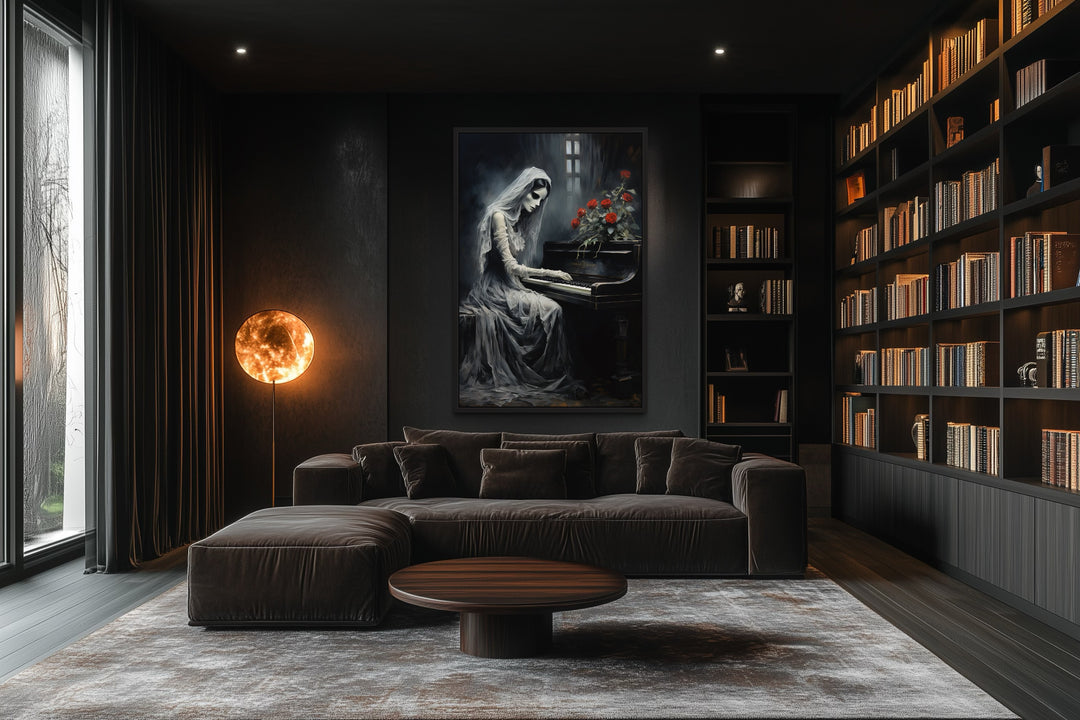 Ghost Playing Piano Gothic Framed Canvas Wall Art