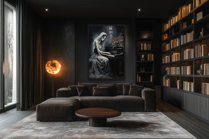 Ghost Playing Piano Gothic Framed Canvas Wall Art