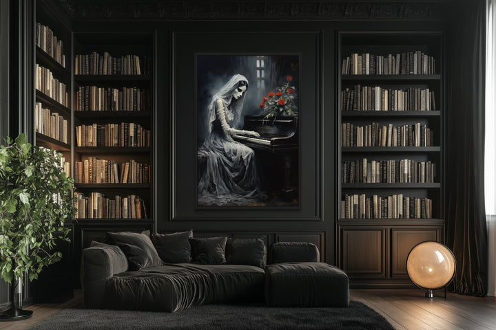 Ghost Playing Piano Gothic Framed Canvas Wall Art