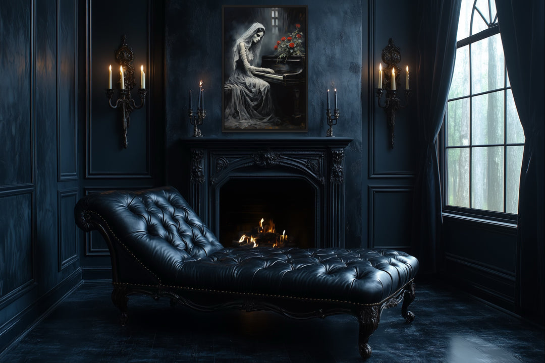 Ghost Playing Piano Gothic Framed Canvas Wall Art