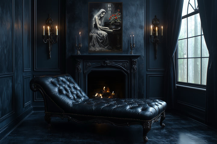 Ghost Playing Piano Gothic Framed Canvas Wall Art