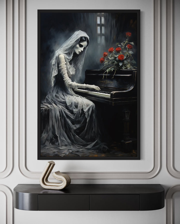 Ghost Playing Piano Gothic Framed Canvas Wall Art