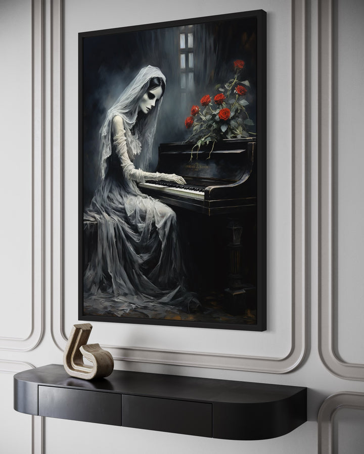 Ghost Playing Piano Gothic Framed Canvas Wall Art