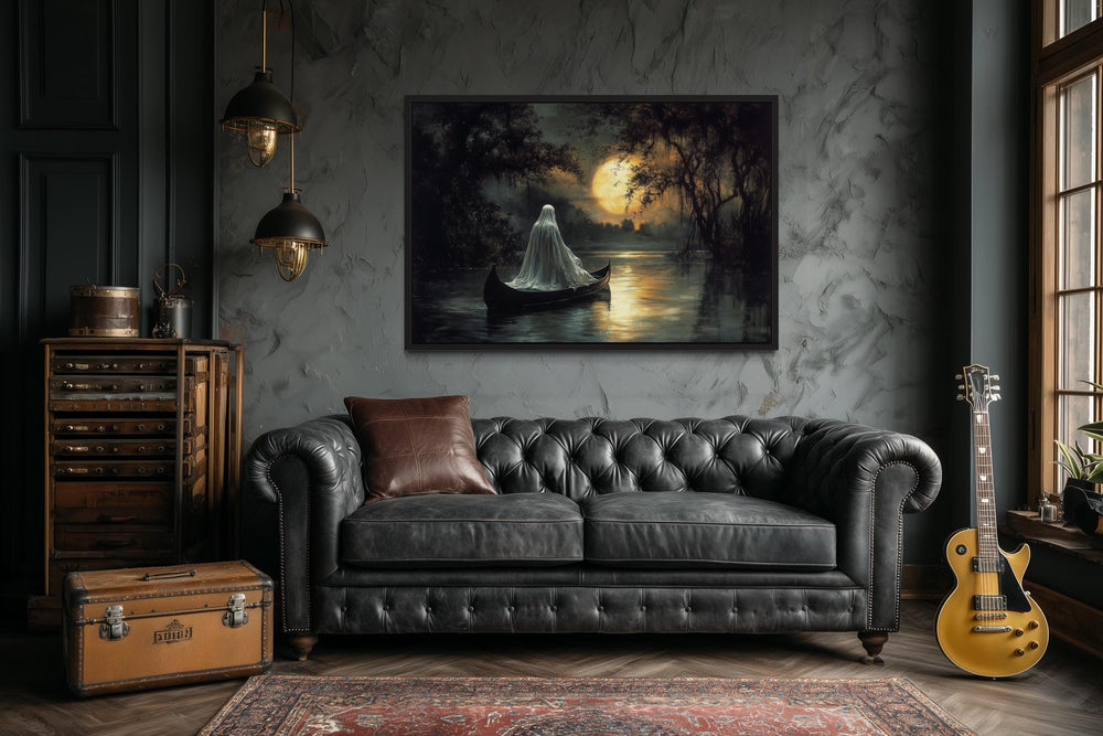 Ghost in Canoe Gothic Halloween Wall Art