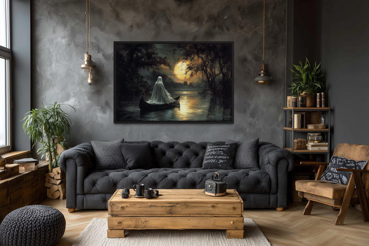 Ghost in Canoe Gothic Halloween Wall Art