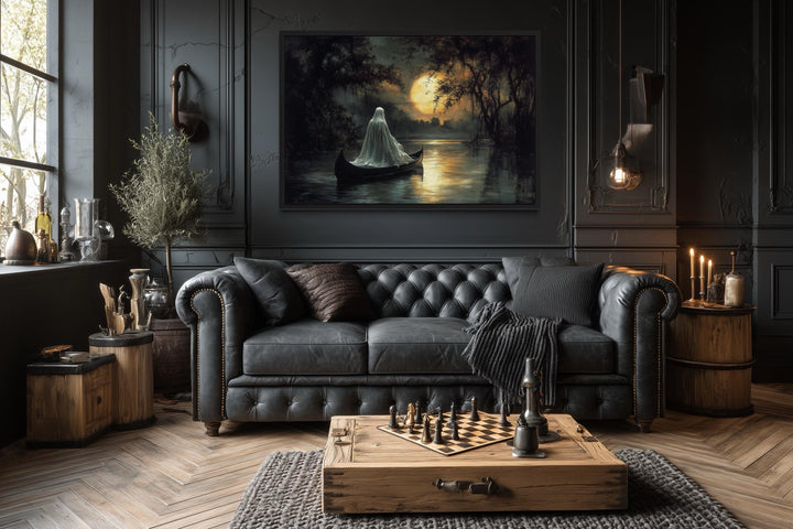 Ghost in Canoe Gothic Halloween Wall Art