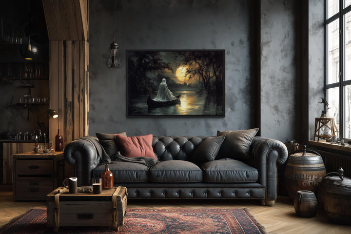 Ghost in Canoe Gothic Halloween Wall Art