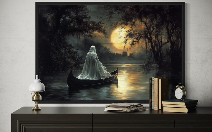 Ghost in Canoe Gothic Halloween Wall Art