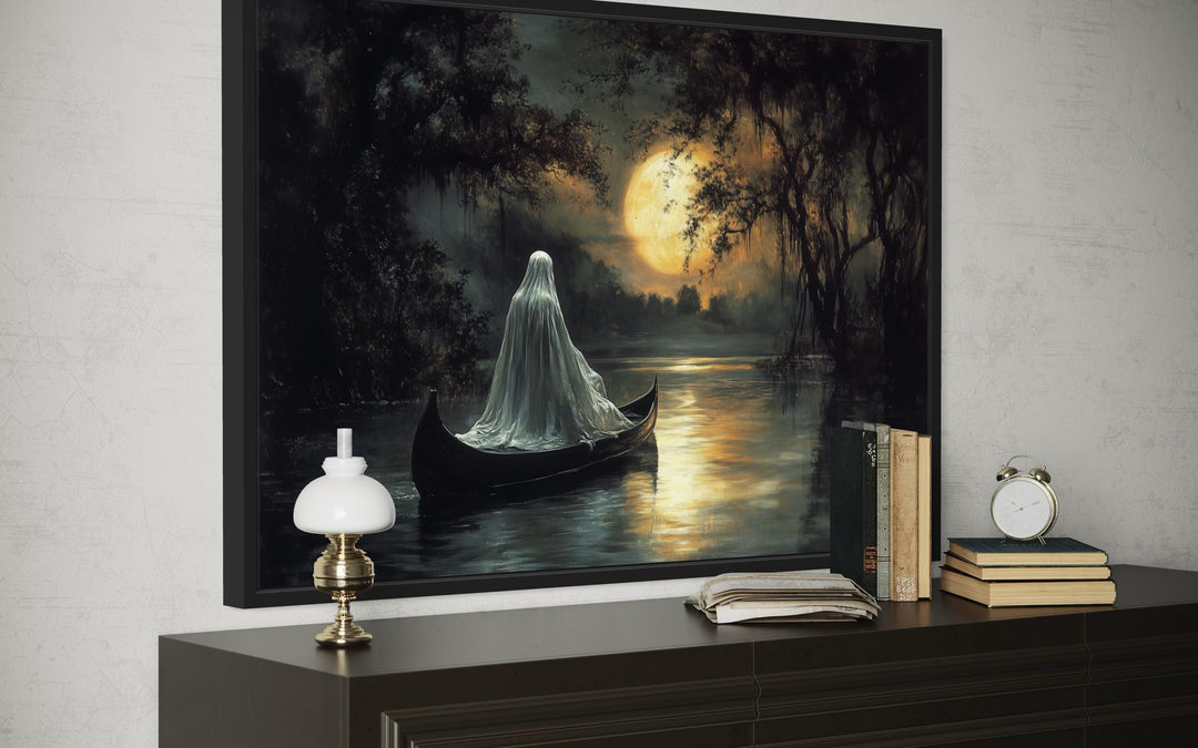 Ghost in Canoe Gothic Halloween Wall Art