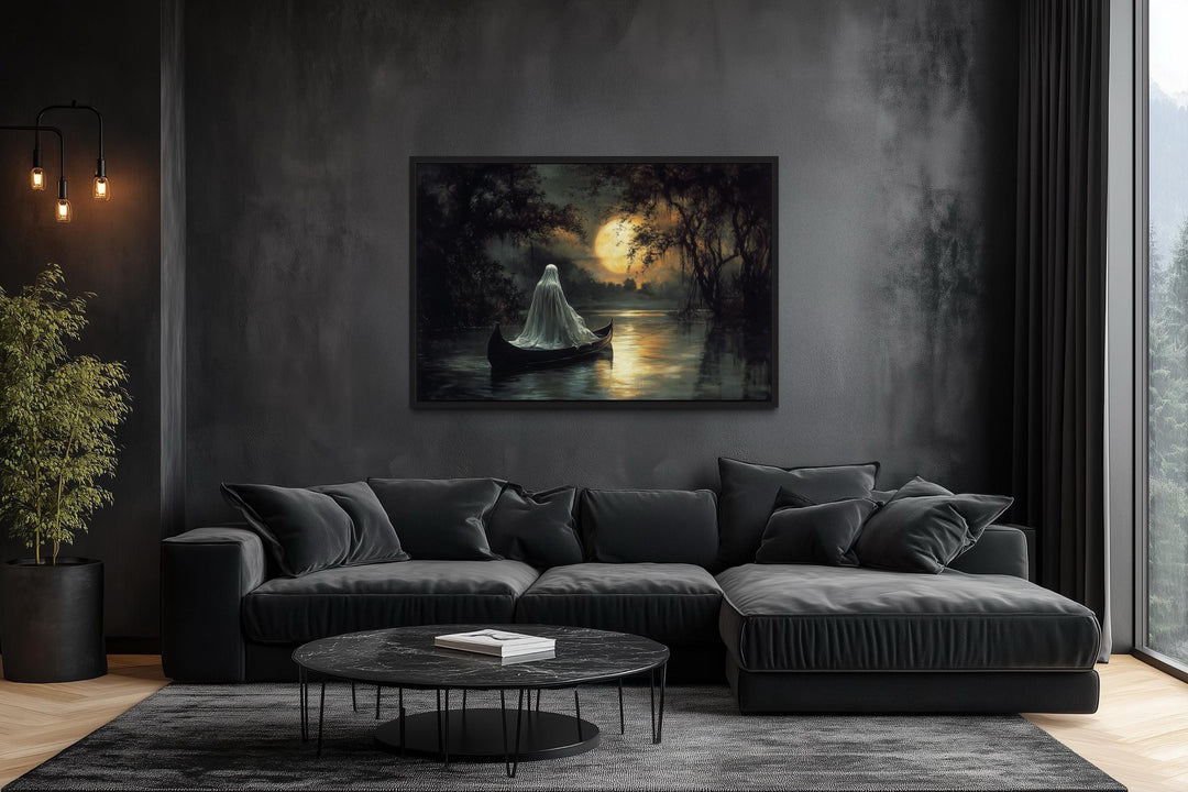 Ghost in Canoe Gothic Halloween Wall Art