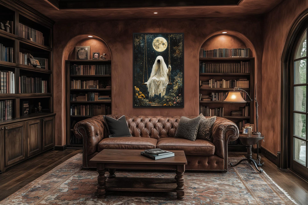 Ghost on Swing Under Full Moon Halloween Wall Art