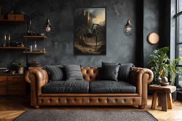 Giant Spider Creeping Through Gothic Castle Ruins Halloween Wall Art