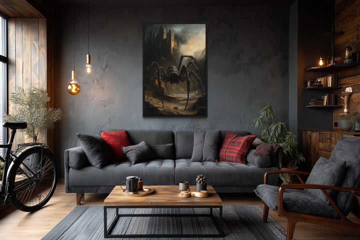 Giant Spider Creeping Through Gothic Castle Ruins Halloween Wall Art