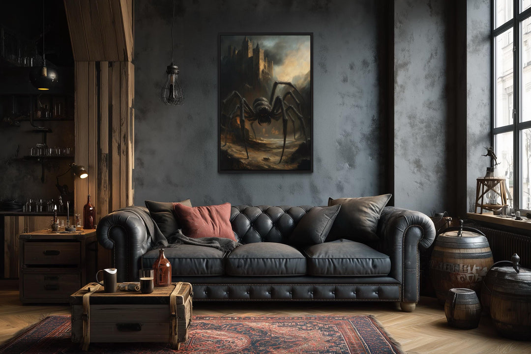 Giant Spider Creeping Through Gothic Castle Ruins Halloween Wall Art