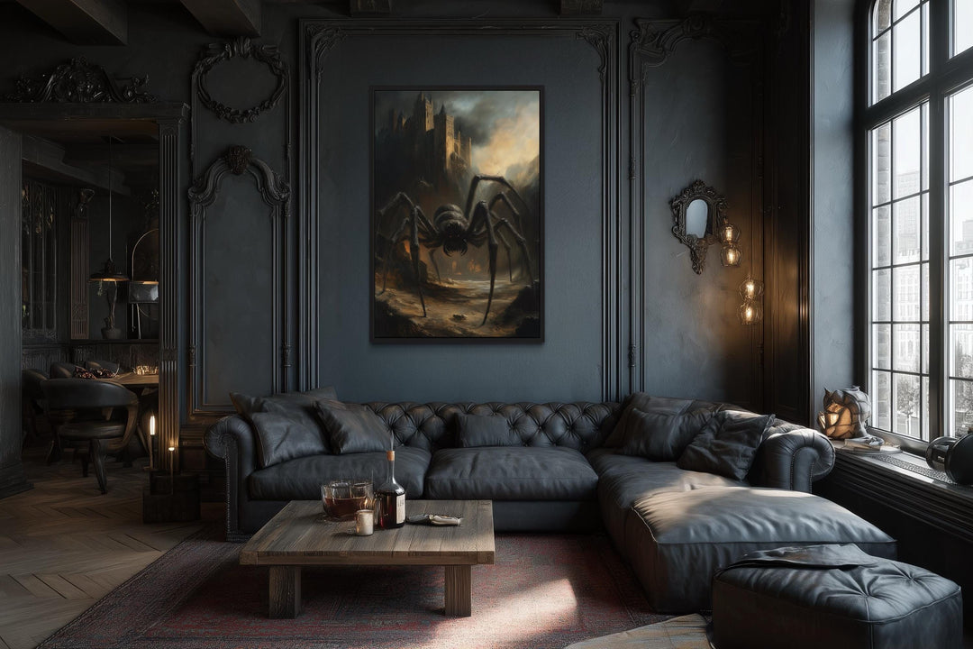 Giant Spider Creeping Through Gothic Castle Ruins Halloween Wall Art
