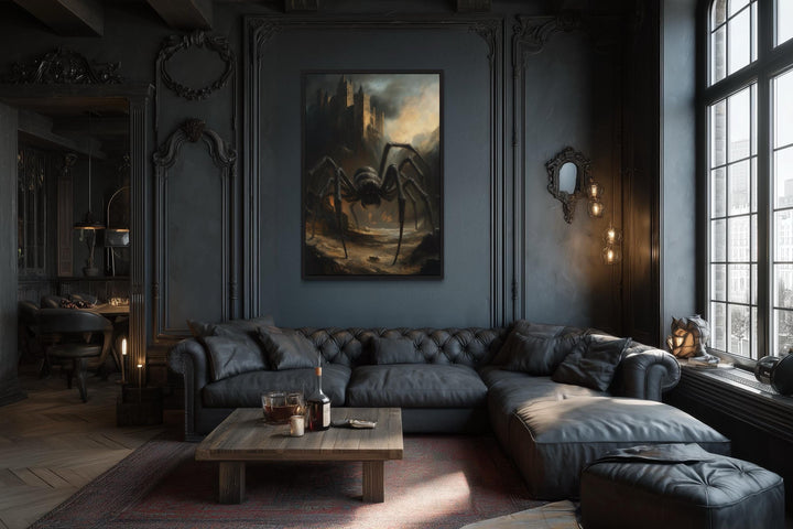 Giant Spider Creeping Through Gothic Castle Ruins Halloween Wall Art