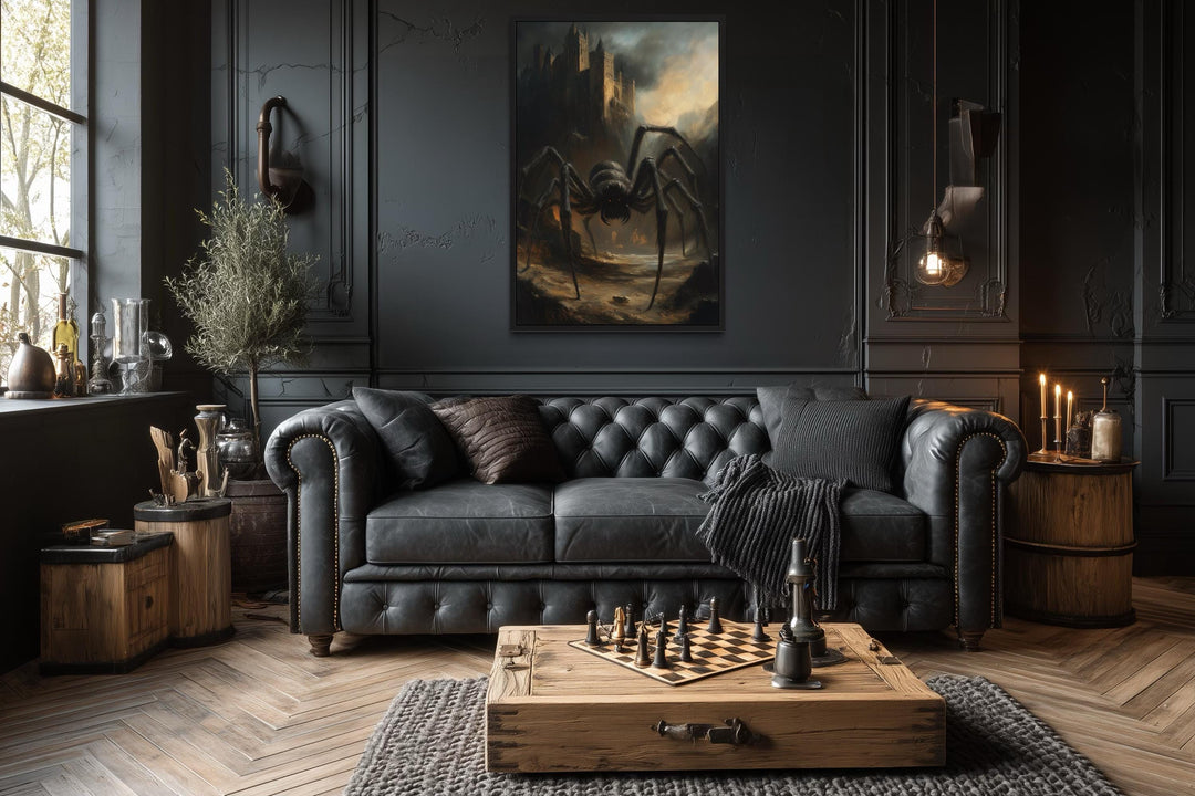 Giant Spider Creeping Through Gothic Castle Ruins Halloween Wall Art