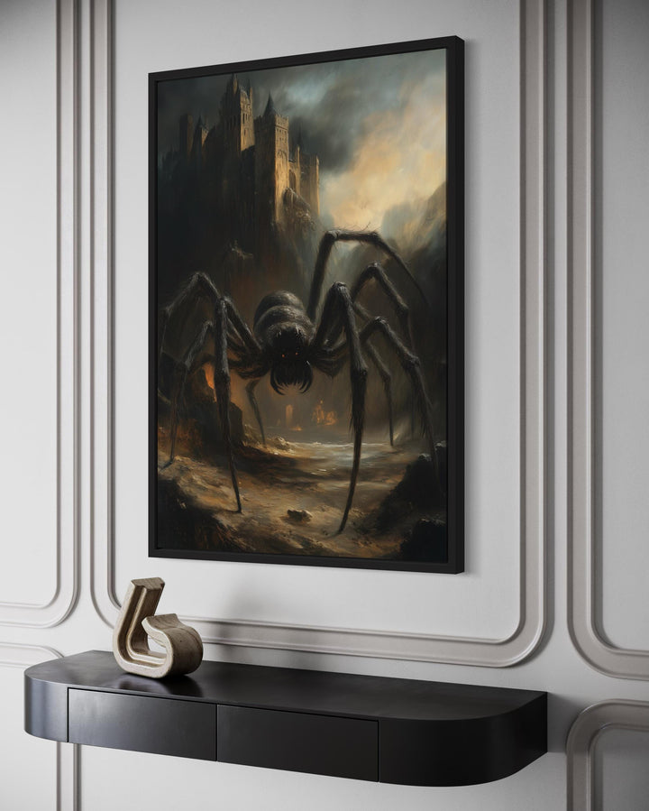 Giant Spider Creeping Through Gothic Castle Ruins Halloween Wall Art