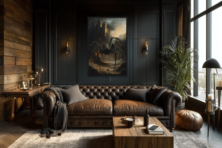 Giant Spider Creeping Through Gothic Castle Ruins Halloween Wall Art